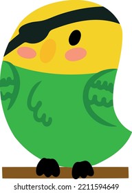 Concept Of Cute Pirate Parrot With Eye Patch. Vector Illustration. Flat. Design Element On White Background.