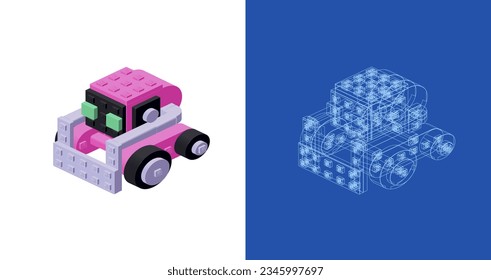 Concept with cute robot in isometric style for print and decoration . Vector illustration.