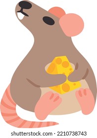 Concept of cute toothy rat with cheese. Vector illustration. Flat. Image isolated on white background. Design element.
