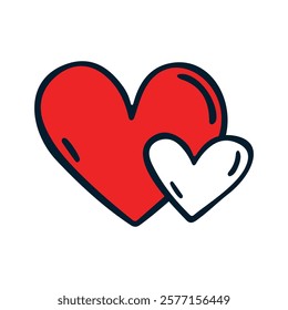 Concept cute valentine's day with hearts. Doodle, drawing, clipart. Vector linear icon isolated on white background.