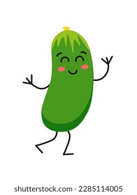 Concept Cute vegan cucumber vegetable. A flat vector design is a popular concept in graphic design, often used in creating cartoon characters. Vector illustration.