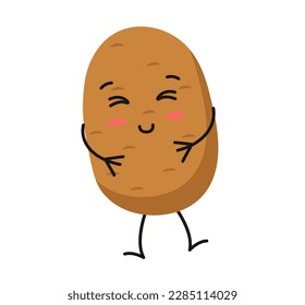 Concept Cute vegan food potato vegetable. The concept of this design is flat vector illustration of potato character, which has been created using cartoon-style design elements. Vector illustration.