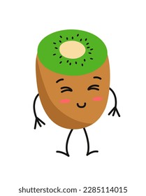Concept Cute vegan kiwi fruit. The concept of this web design is a flat vector illustration of vegan kiwi character, which has been created using cartoon-style design elements. Vector illustration.