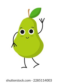 Concept Cute vegan pear fruit. Flat vector design is a popular concept used in graphic design, often seen in creating cartoon characters. Vector illustration.