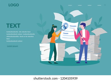 Concept CV, Human Resources, Recruitment for web page, banner, presentation, social media, documents, cards, posters.Vector illustration filling out resumes, hiring employees, people fill out the form