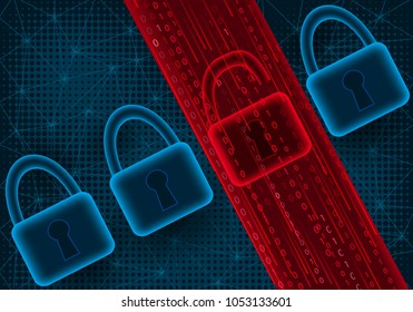 Concept of cyber attack and data leak.Vector illustration.