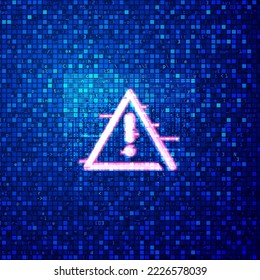 concept of cyber attack or cyber security, graphic of warning sign with programming script background