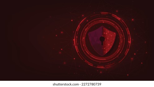 Concept of cyber attack.Cyber security destroyed.Shield destroyed on electric circuits network dark red.Information leak concept.Vector illustration.	