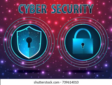 Concept of cyber defense. Shield and lock With Keyhole icon on digital data background. Technology blue background, antivirus protection vector illustration