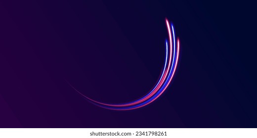 Concept of cyber highway, digital hyperspace or speed of light. 3d speedy neon background design with ultra violet and blue laser light. Radial motion blur background. Long time exposure vector. 