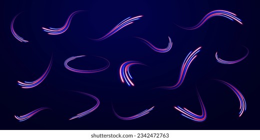 Concepto de ciberautopista, hiperespacio digital o velocidad de la luz. 3 d diseño rápido de fondo neón con luz láser ultra violeta y azul. Fondo de desenfoque de movimiento radial. Vector de exposición a largo plazo. 