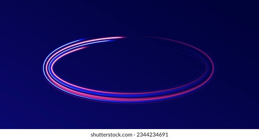 Concept of cyber highway, digital hyperspace or speed of light. 3d speedy neon background design with ultra violet and blue laser light. Radial motion blur background. Long time exposure vector. 