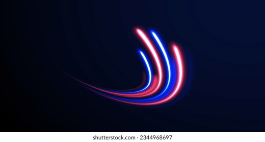 Concept of cyber highway, digital hyperspace or speed of light. 3d speedy neon background design with ultra violet and blue laser light. Radial motion blur background. Long time exposure vector. 