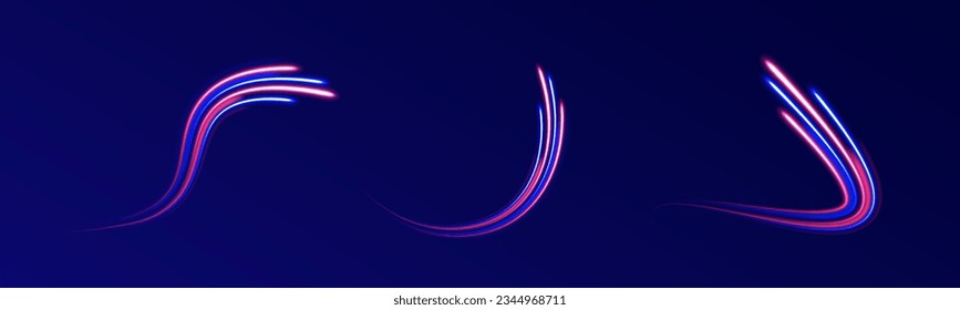 Concept of cyber highway, digital hyperspace or speed of light. 3d speedy neon background design with ultra violet and blue laser light. Radial motion blur background. Long time exposure vector. 