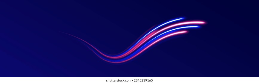 Concept of cyber highway, digital hyperspace or speed of light. Radial motion blur background. 3d speedy neon background design with ultra violet and blue laser light. Long time exposure vector. 