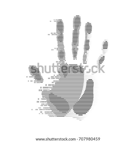 concept of cyber security or biometrics, shape of handprint combined with binary code