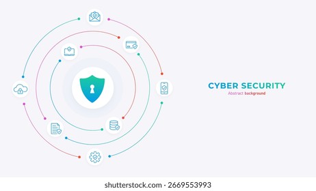 Concept of cyber security and data privacy. Shield on a gradient circuit board with a secure icon symbol. Symbolizing security technology in a minimalist background. Vector illustration.