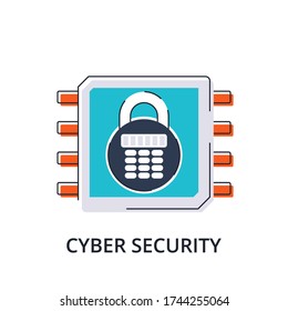 Concept of cyber security in flat line design. Modern vector illustration for web and app design, marketing and print material