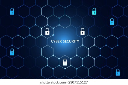 concepto de candado de ciberseguridad en el fondo azul de la rejilla hexagonal hermoso