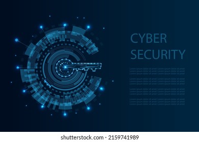 Concept of cyber security or private key, abstract digital key with technology interface. Personal data security or information privacy idea. Digital file protection concept modern vector illustration