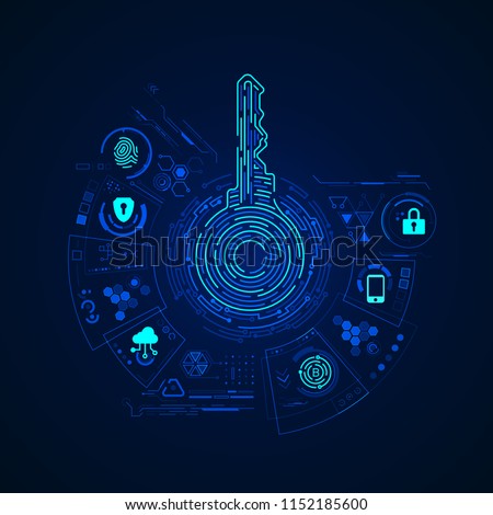 concept of cyber security or private key, abstract digital key with technology interface