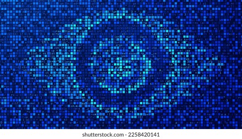 concept of cyber security or programming script, graphic of eye shape with futuristic element