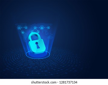 concept of cyber security, shape of padlock combined with binary code