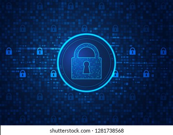 concept of cyber security, shape of padlock combined with binary code