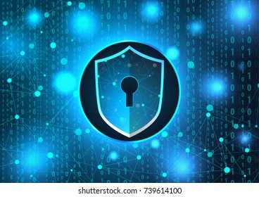 The concept of cyber security. Shield with keyhole on a background of blue technology. Protection against hackers and viruses vector illustration