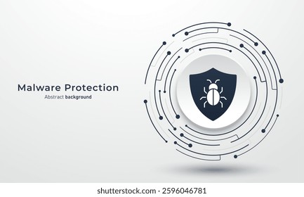 Concept of cyber security. The shield protects malware on the circuit board. Cyber attack and data hack. Dangers of internet theft, Modern futuristic design background. Vector illustration.