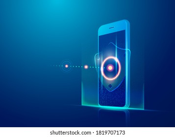 concept of cyber security technology, realistic mobile phone with data protection element