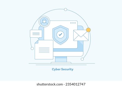 Concept of cyber security, website security, Data privacy, protection from cyber attack, data security - vector illustration background with icons