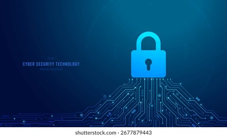 Concept of cybersecurity and data protection. Padlock on a futuristic circuit background. Data privacy and internet security. Modern secure technology innovation background. Vector illustration.
