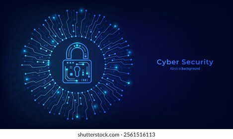 Concept of cybersecurity and data protection privacy. Padlock on the circular circuit. Privacy protection innovation and Advanced safety technology. Vector illustration.