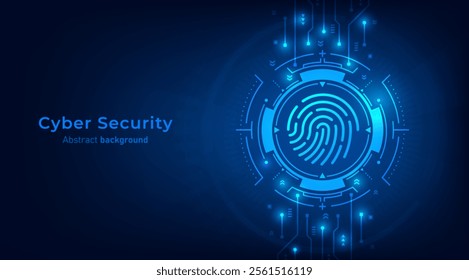 Concept of cybersecurity and data protection privacy. Fingerprint on the HUD circuit. Privacy protection innovation and Advanced safety technology. Vector illustration.