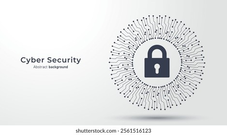 Concept of cybersecurity and data protection privacy. Padlock on the circular circuit. Privacy protection innovation and Advanced safety technology. Vector illustration.