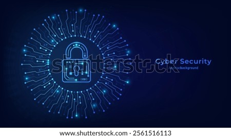 Concept of cybersecurity and data protection privacy. Padlock on the circular circuit. Privacy protection innovation and Advanced safety technology. Vector illustration.