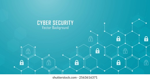 Concept of cybersecurity and network protection. Hexagonal molecules and padlock abstract background for innovation technology, science. Secure technology. Vector illustration.