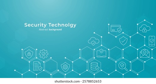 Concept of cybersecurity and network protection.  Hexagonal molecules and security icon. Background for innovation technology, and science. Secure technology. Vector illustration