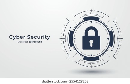 Concept of cybersecurity and network protection. Padlock icon on hi-tech HUD circles on a background. Secure technology and data protection system. Vector illustration.