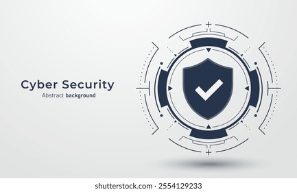 Concept of cybersecurity and network protection. Shield with Check mark icon on hi-tech HUD circles on a background. Secure technology. Vector illustration.