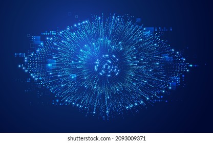 concept of cyberspace or digital transformation, graphic of dotted eye with futuristic element