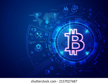 concept of cyrptocurrency technology, graphic of Bitcoin with futuristic element