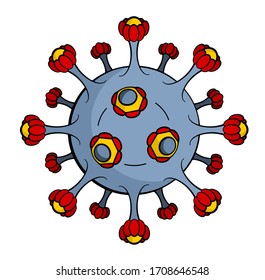 Concept of dangerous coronavirus in blue and red tones isolated on white background. World pandemic coronovirus concept. Clipart. Vector.