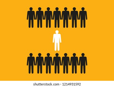 Concept. Dare to be different. Graphics silhouette of people. Don't change others, change yourself. Vector illustration of Courage, faith, perseverance, courage.