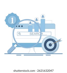 Concept Data Analysis. Competitive monitoring tracks business strategies, market trends, and competitor performance. Business intelligence data analysis. Competitor analysis. Flat design illustration.
