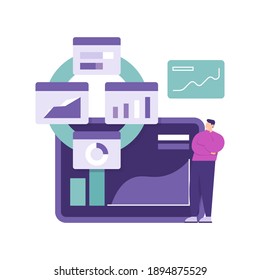 a concept of a data analyst, business management, financial manager. illustration of a man analyzing and managing an information data or graph. flat style. vector design element