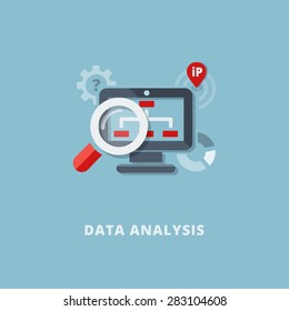 Concept of data analytics and website search optimization. Flat design. Vector Illustration.