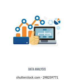 Concept of data analytics and website search optimization. Flat design. Vector Illustration.