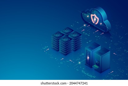 concept of data center or cloud storage, graphic of cloud computing with server room 